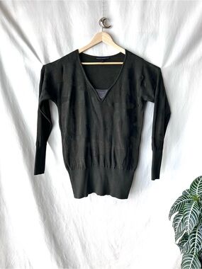 White House Black Market Olive Green V-Neck Pullover Sweater